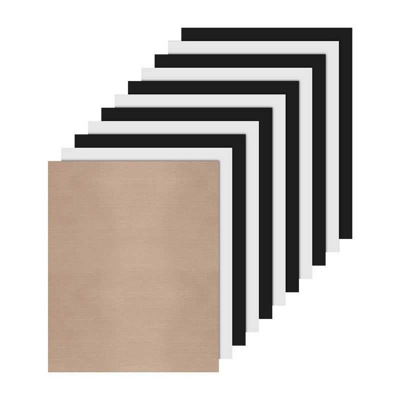 JANDJPACKAGING Heat Transfer Vinyl HTV Bundle - 5 White and 5 Black 12" X 10" Iron on Vinyl, HTV Vinyl for Cricut Silhouette Cameo Heat Press Machine with Teflon Sheet Included - Image 1